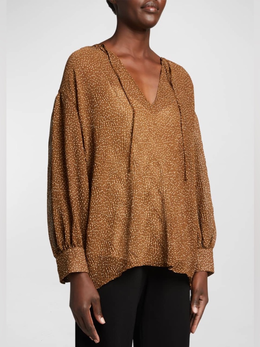 VINCE (missing slip) Starry Dot Apollo Dot Sheer Billowy Tie Neck Blouse - Picture 14 of 15